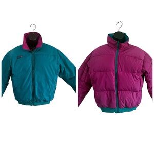 Vintage Columbia Women’s Reversible Puffer Jacket Teal & Pink Down Size M
